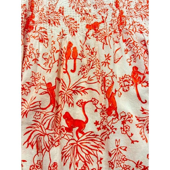 Robert Roller Rabbit Orange & Pink Monkey Print Smocked Tunic Top Small - Picture 5 of 6